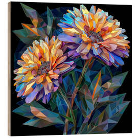 Cuadro de madera Yellow Asters on Black - Maria Tuzhilkina