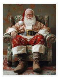 Poster Santa Claus ruht sich in einem Sessel aus