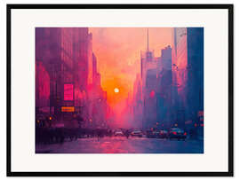 Kunsttryk i ramme Sunset Whispers Between Towers