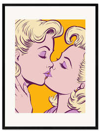 Impression artistique encadrée Girls Kiss