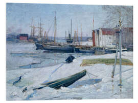 Hartschaumbild Winter im Hafen, Oslofjord, 1880