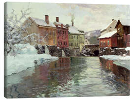 Leinwandbild Schneebedeckte Gebäude an einem Fluss - Frits Thaulow