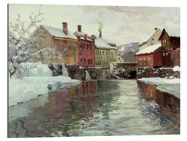 Magnettafel Schneebedeckte Gebäude an einem Fluss