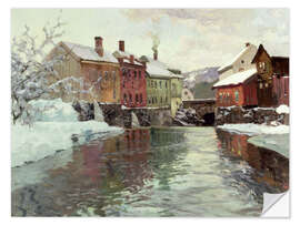 Wandsticker Schneebedeckte Gebäude an einem Fluss