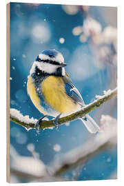Wood print Bluetit in winter