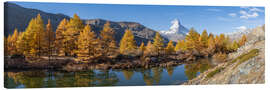 Canvastavla Grindjisee Panorama in autumn with view of the Matterhorn - Jan Christopher Becke