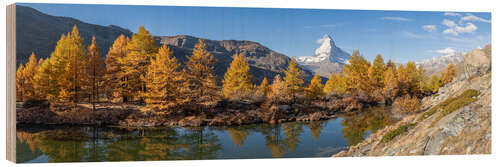 Holzbild Grindjisee Panorama im Herbst mit Blick auf das Matterhorn