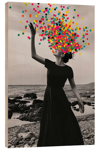 Stampa su legno Confetti rain on the beach of happiness