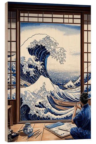 Cuadro de madera Making of the Great Wave of Kanagawa