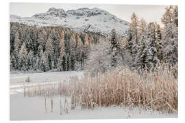 Hartschaumbild Winterlandschaft am Stazersee, Engadin, Schweiz
