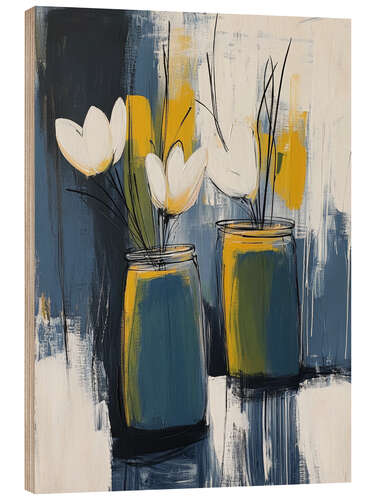 Quadro de madeira Three white tulips