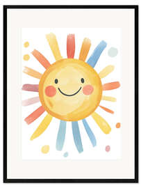 Gerahmter Kunstdruck Niedliche lächelnde Sonne