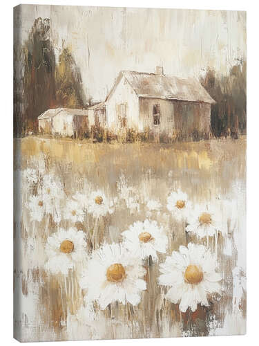 Canvas print Cottage house with white daisies in the yard