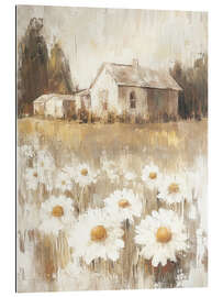 Gallery Print Landhaus mit weißen Gänseblümchen im Hof