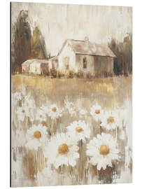 Magnettafel Landhaus mit weißen Gänseblümchen im Hof