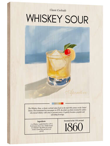 Tableau en bois Classic Cocktails: Whiskey Sour, 1860