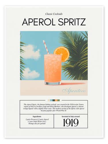 Póster Classic Cocktails: Aperol Spritz, 1919