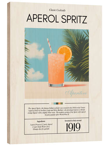 Tableau en bois Classic Cocktails: Aperol Spritz, 1919