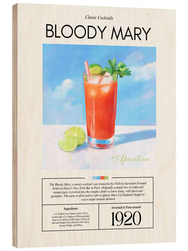 Wood print Classic Cocktails: Bloody Mary, 1920