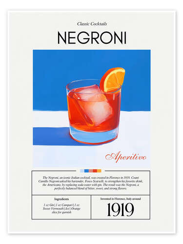 Póster Classic Cocktails: Negroni, 1919