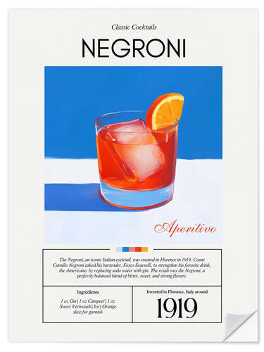 Wandsticker Classic Cocktails: Negroni, 1919