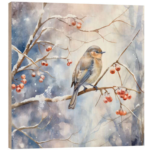 Wood print Winter Bird