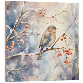 Wood print Winter Bird