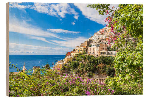 Wood print View of Positano on the Amalfi Coast, Italy