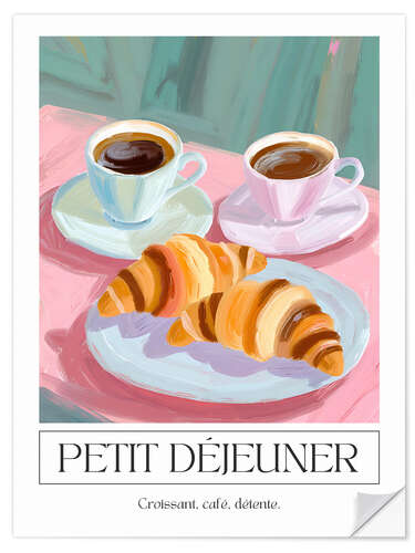 Muursticker Petit Déjeuner - Croissant, Café, Détente