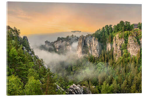 Acrylglas print Saxon Switzerland, sunrise