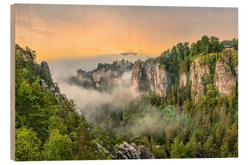 Tableau en bois Saxon Switzerland, sunrise
