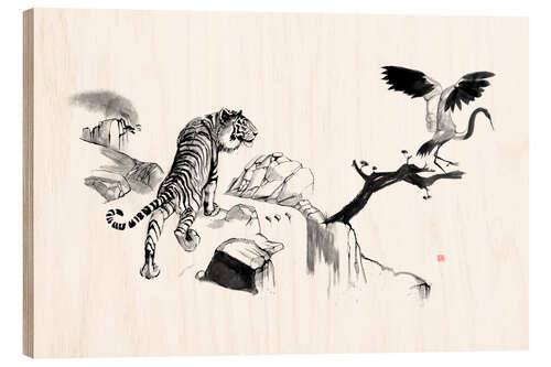 Obraz na drewnie Tiger and Crane