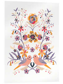 Acrylglasbild Blumenkomposition im skandinavischen Stil mit Tauben - Verbrugge Watercolor