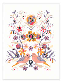 Reprodução Doves Scandinavian style floral composition - Verbrugge Watercolor