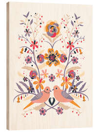 Holzbild Blumenkomposition im skandinavischen Stil mit Tauben - Verbrugge Watercolor