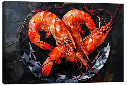 Canvas print King prawns on a black