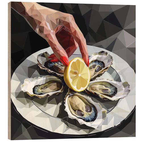 Tableau en bois Still Life with Oysters and Lemon