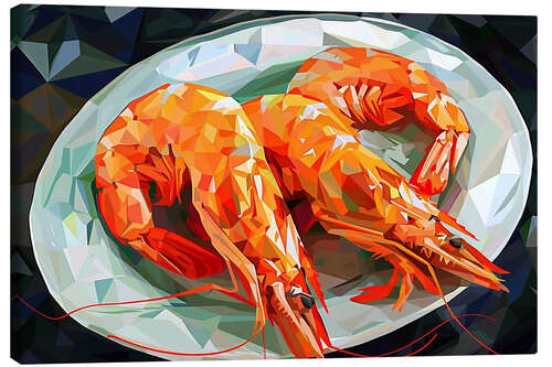 Canvas print Shrimps on a White Plate