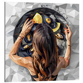 Alubild Mädchen und großer Teller mit Muscheln - Maria Tuzhilkina