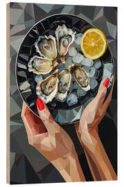 Holzbild Auster und Eiswürfeln - Maria Tuzhilkina