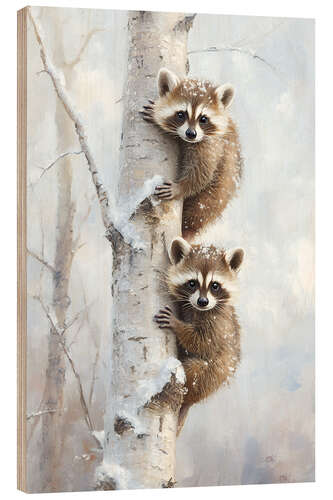 Wood print Raccoons - Scaredy Cats