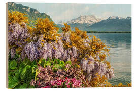 Wood print Flowers on Lake Geneva, Switzerland