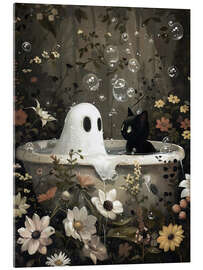 Akrylbillede Ghost and black cat in the bathtub