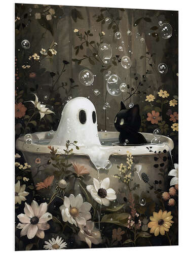 PVC-taulu Ghost and black cat in the bathtub