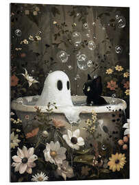 Gallery print Ghost and black cat in the bathtub