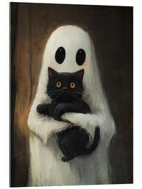 Akryylilasitaulu Cute ghost hugs black cat