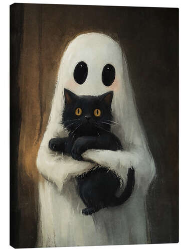 Canvas-taulu Cute ghost hugs black cat