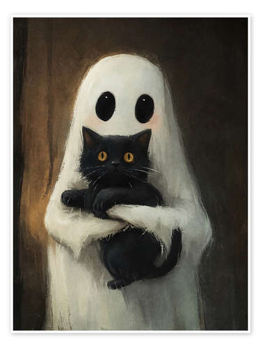 Poster Cute ghost hugs black cat