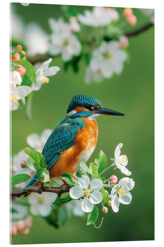 Akryylilasitaulu Kingfisher with cherry blossoms