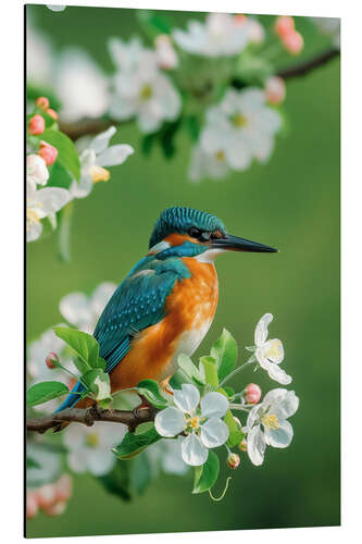 Alubild Eisvogel mit Kirschblüten